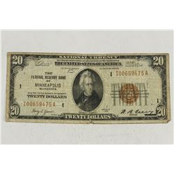 1929 $20 NATIONAL CURRENCY MINNEAPOLIS