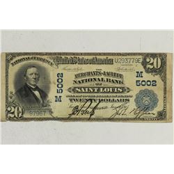 1902 LARGE SIZE $20 NATIONAL CURRENCY ST. LOUIS