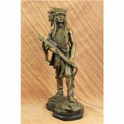 Native American Indian Chief Bronze Figurine on Marble Base Sculpture