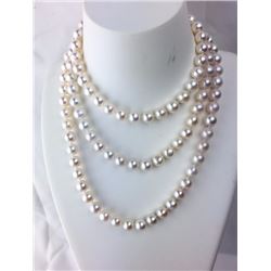 40 inches long fresh water 8mm perfectly round white pearl necklace