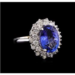 5.53 ctw Tanzanite and Diamond Ring - 14KT White Gold