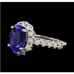 3.38 ctw Tanzanite and Diamond Ring - 14KT White Gold