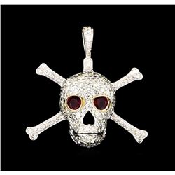 0.50 ctw Ruby and Diamond Skull Pendant With Chain - 14KT White Gold