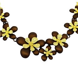 Flower Hand Painted Necklace - Gold Plated