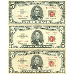 1963 $5 VG/XF Red Seal Note Lot of 3