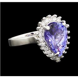 3.96 ctw Tanzanite and Diamond Ring - 14KT White Gold