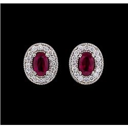 1.00 ctw Ruby and Diamond Earrings - 14KT White Gold