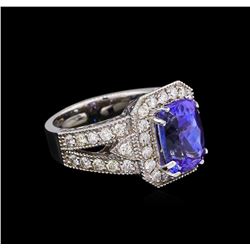 4.25 ctw Tanzanite and Diamond Ring - 14KT White Gold