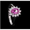 Image 4 : 1.00 ctw Pink Sapphire and Diamond Ring - 14KT White Gold