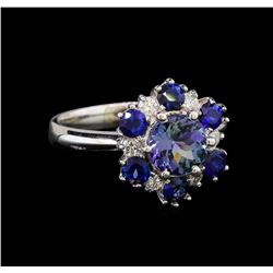 14KT White Gold 1.37 ctw Tanzanite, Sapphire and Diamond Ring