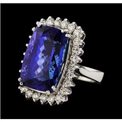 20.39 ctw Tanzanite and Diamond Ring - 14KT White Gold