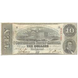 1863 $10 The Confederate States of America Note T-59 CC