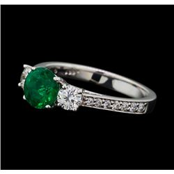 0.94 ctw Emerald and Diamond Ring - 14KT White Gold