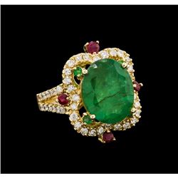 14KT Yellow Gold 6.04 ctw Emerald, Ruby and Diamond Ring