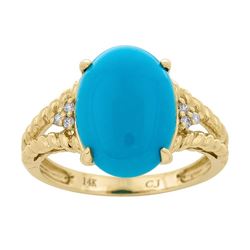 4.14 ctw Turquoise and Diamond Ring - 14KT Yellow Gold