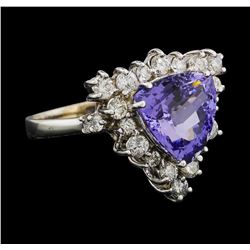 4.17 ctw Tanzanite and Diamond Ring - 14KT White Gold