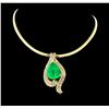 Image 1 : 14KT-18KT Yellow Gold GIA Certified 40.62 ctw Emerald & Diamond Pendant W/ Chain