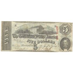 1863 $5 The Confederate States of America Note T-60 CC