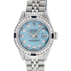 Rolex Stainless Steel Diamond and Sapphire DateJust Ladies Watch