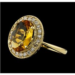 3.67 ctw Citrine and Diamond Ring - 14KT Yellow Gold