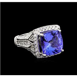 5.56 ctw Tanzanite and Diamond Ring - 14KT White Gold