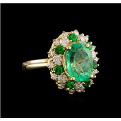 3.55 ctw Emerald, Tsavorite and Diamond Ring - 14KT Yellow Gold