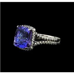 7.41 ctw Tanzanite and Diamond Ring - 14KT White Gold