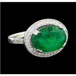 5.95 ctw Emerald and Diamond Ring - 14KT White Gold