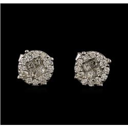 0.85 ctw Diamond Stud Earrings - 14KT White Gold