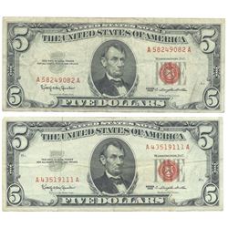 1963 $5 Fine Red Seal Bill Lot of 2