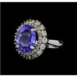 6.82 ctw Tanzanite and Diamond Ring - 14KT White Gold