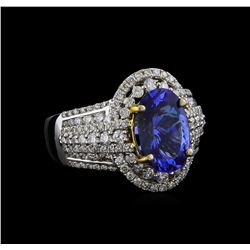 14KT Two-Tone Gold 4.12 ctw Tanzanite and Diamond Ring