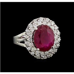 GIA Cert 5.91 ctw Ruby and Diamond Ring - 14KT White Gold