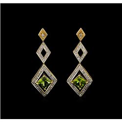 3.40 ctw Peridot and Diamond Earrings - 14KT Yellow Gold