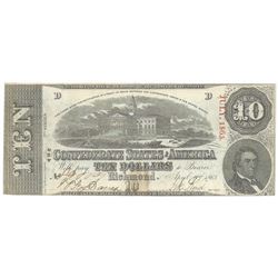 1863 $10 The Confederate States of America Note T-59 CC