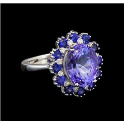 14KT White Gold 4.45 ctw Tanzanite, Sapphire and Diamond Ring