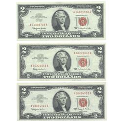 1963 $2 Uncirculated Red Seal Bill Lot of 3