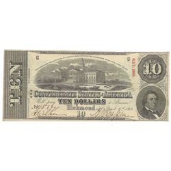 1863 $10 The Confederate States of America Note T-59 CC