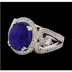 3.85 ctw Opal and Diamond Ring - 14KT White Gold