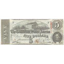 1863 $5 The Confederate States of America Note T-60 CC