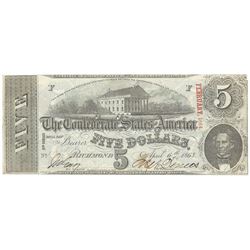 1863 $5 The Confederate States of America Note T-60 CC