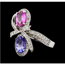 2.55 ctw Tanzanite, Pink Sapphire, and Diamond Ring - 14KT White Gold