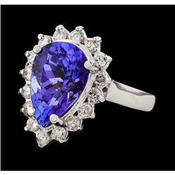 4.52 ctw Tanzanite and Diamond Ring - 14KT White Gold