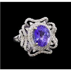 5.92 ctw Tanzanite and Diamond Ring - 14KT White Gold