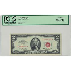 1963 $2 PCGS Gem New 65PPQ Legal Tender Note