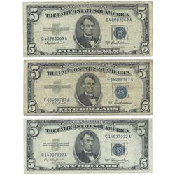 1953 $5 Silver Certificate Currency Lot of 3