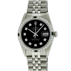 Rolex Stainless Steel 1.00 ctw Diamond and Emerald DateJust Men's Watch