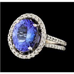 4.10 ctw Tanzanite and Diamond Ring - 14KT White Gold