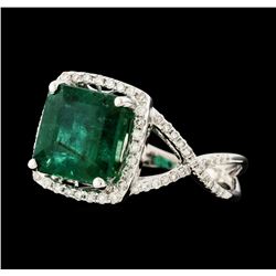 3.67 ctw Emerald and Diamond Ring - 18KT White Gold