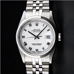 Rolex Stainless Steel White Roman Smooth Bezel DateJust Men's Watch